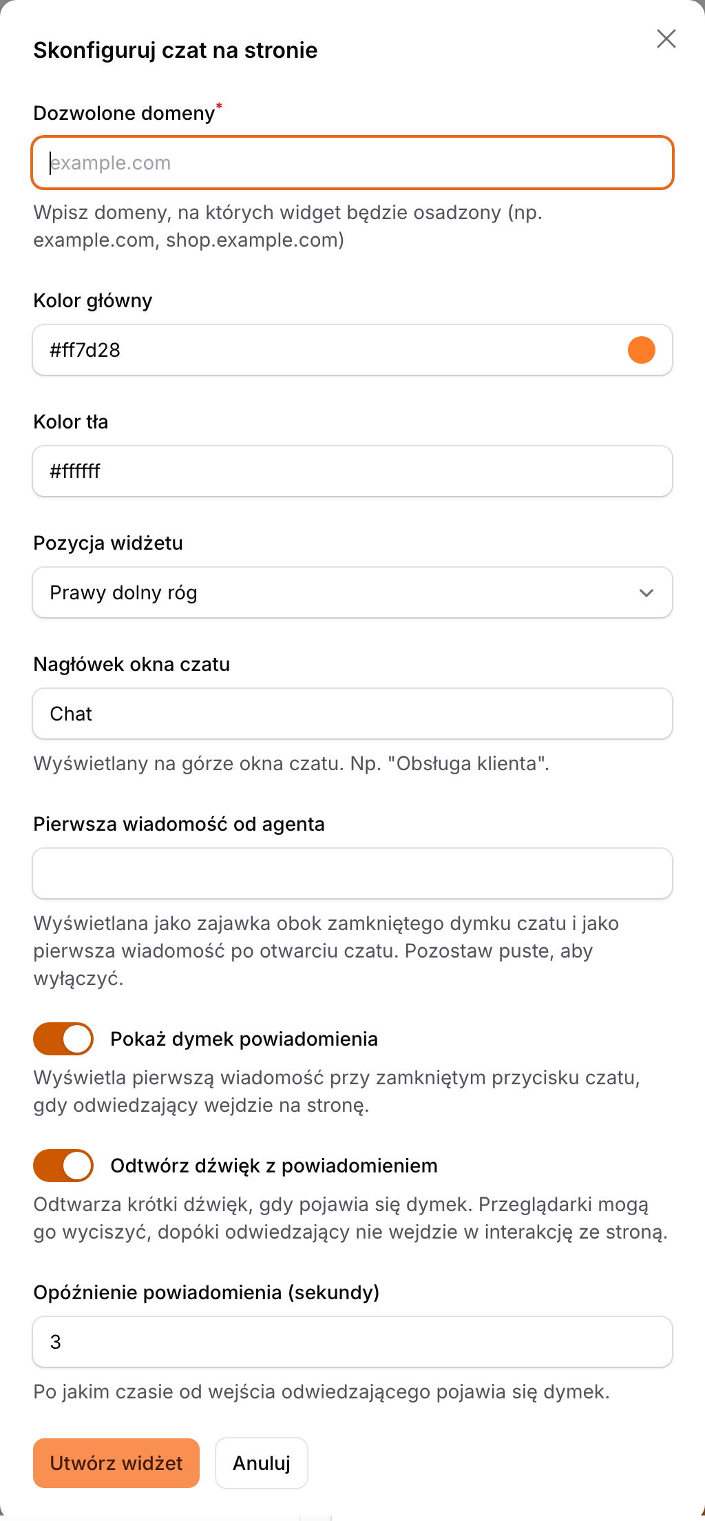 Konfiguracja widgetu czatu